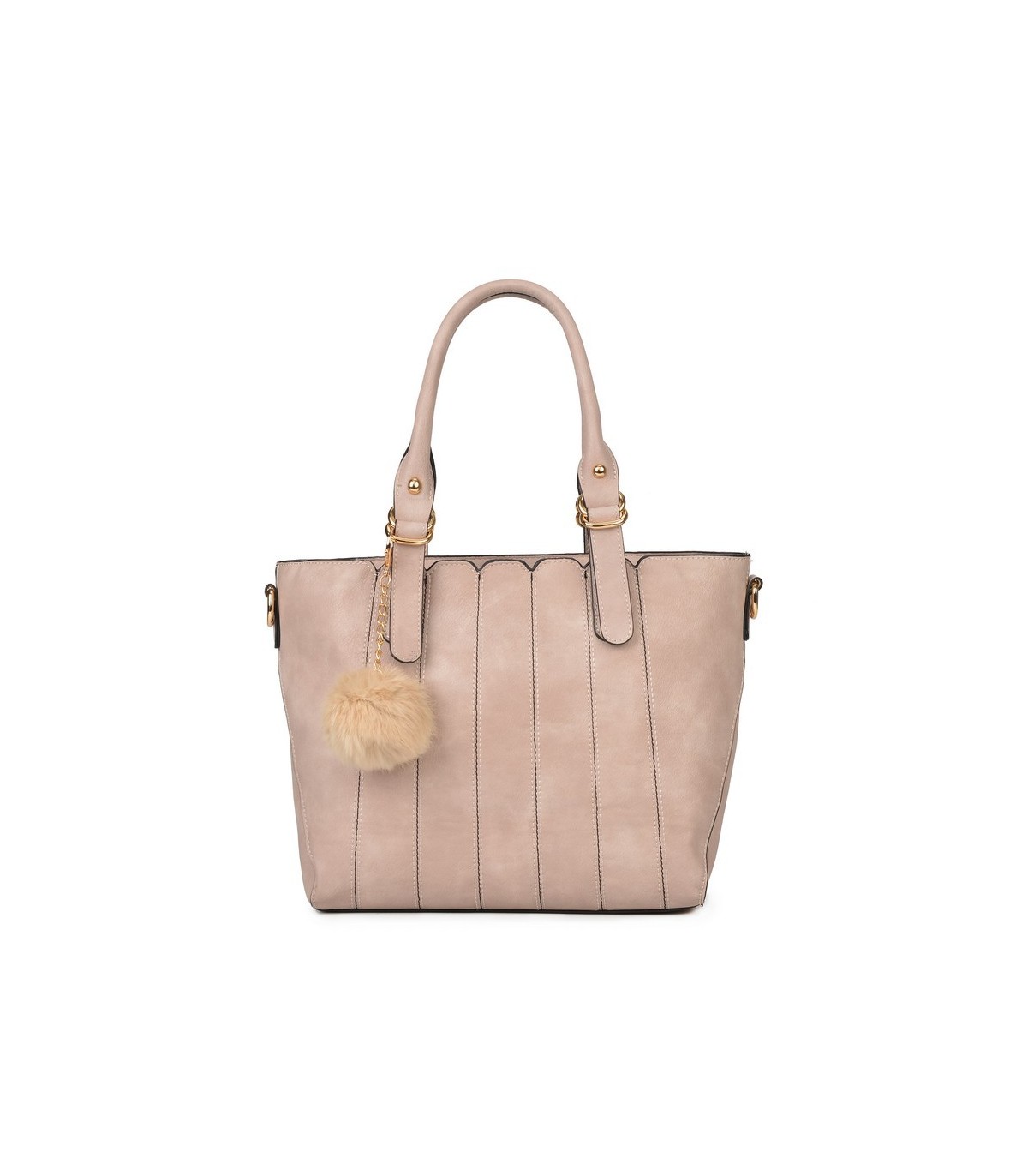 T10493 - Bolso de mano con pompón a juego y bandolera