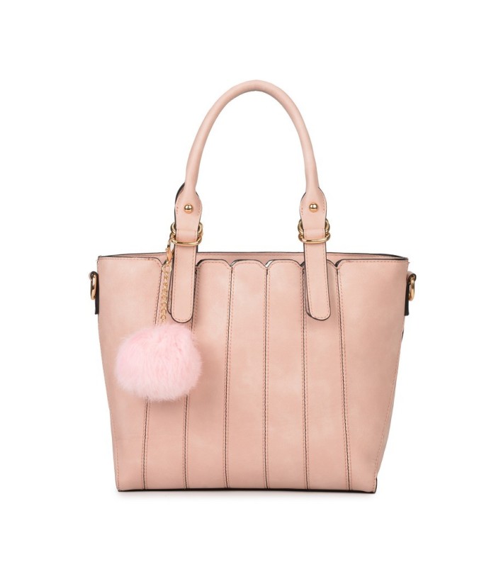 T10493 - Bolso de mano con pompón a juego y bandolera