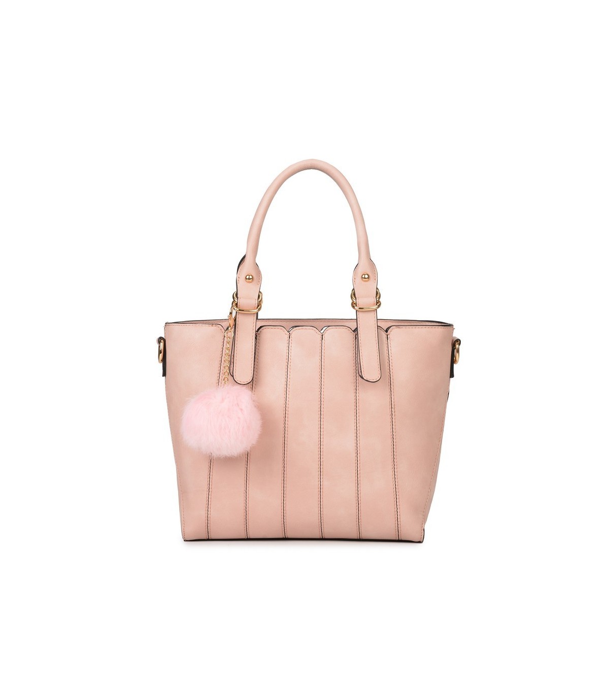 T10493 - Bolso de mano con pompón a juego y bandolera