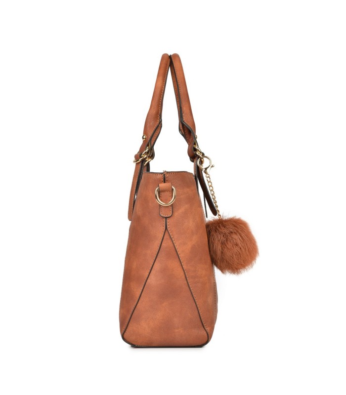 T10493 - Bolso de mano con pompón a juego y bandolera