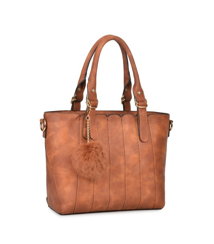 T10493 - Bolso de mano con pompón a juego y bandolera