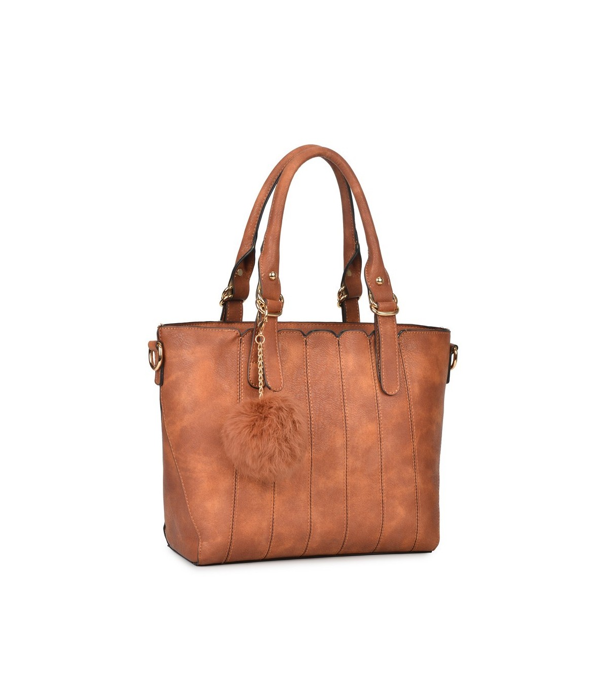 T10493 - Bolso de mano con pompón a juego y bandolera