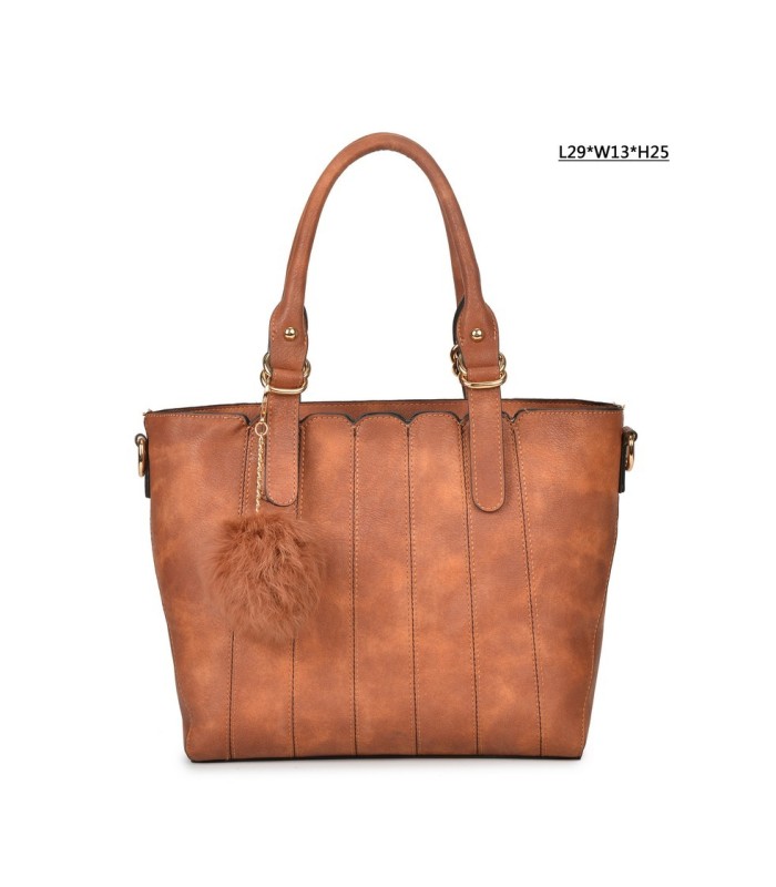 T10493 - Bolso de mano con pompón a juego y bandolera
