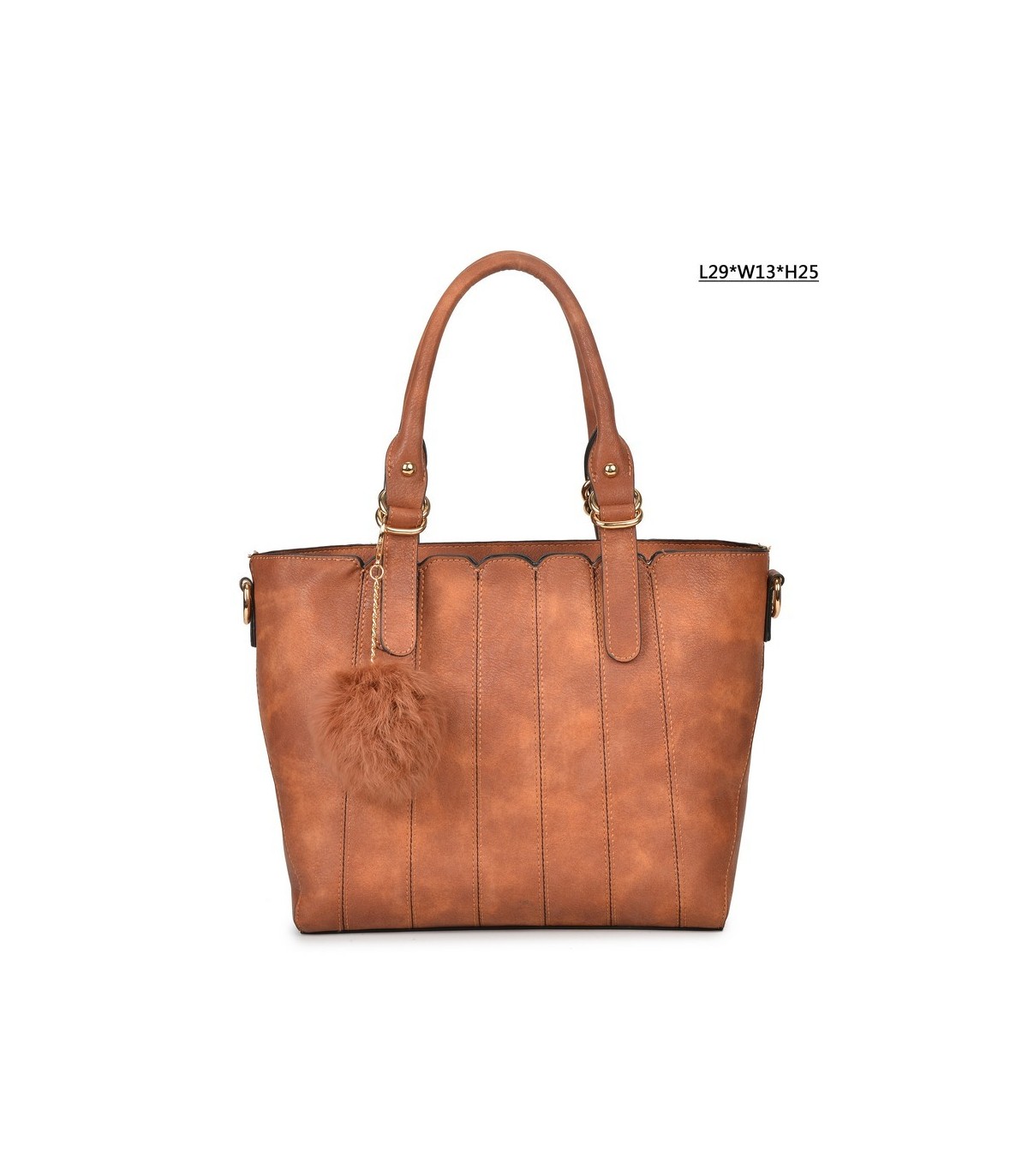 T10493 - Bolso de mano con pompón a juego y bandolera